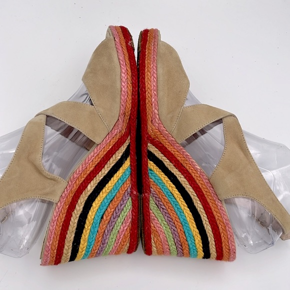 PALOMITAS by‎ paloma women’s Rainbow stripes wedge suede leather sandals size 10 - Picture 5 of 10